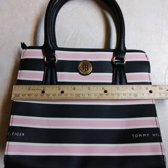 Tommy Hilfiger pink & black & cream ? striped handbag NEW NWT - Picture 15 of 16